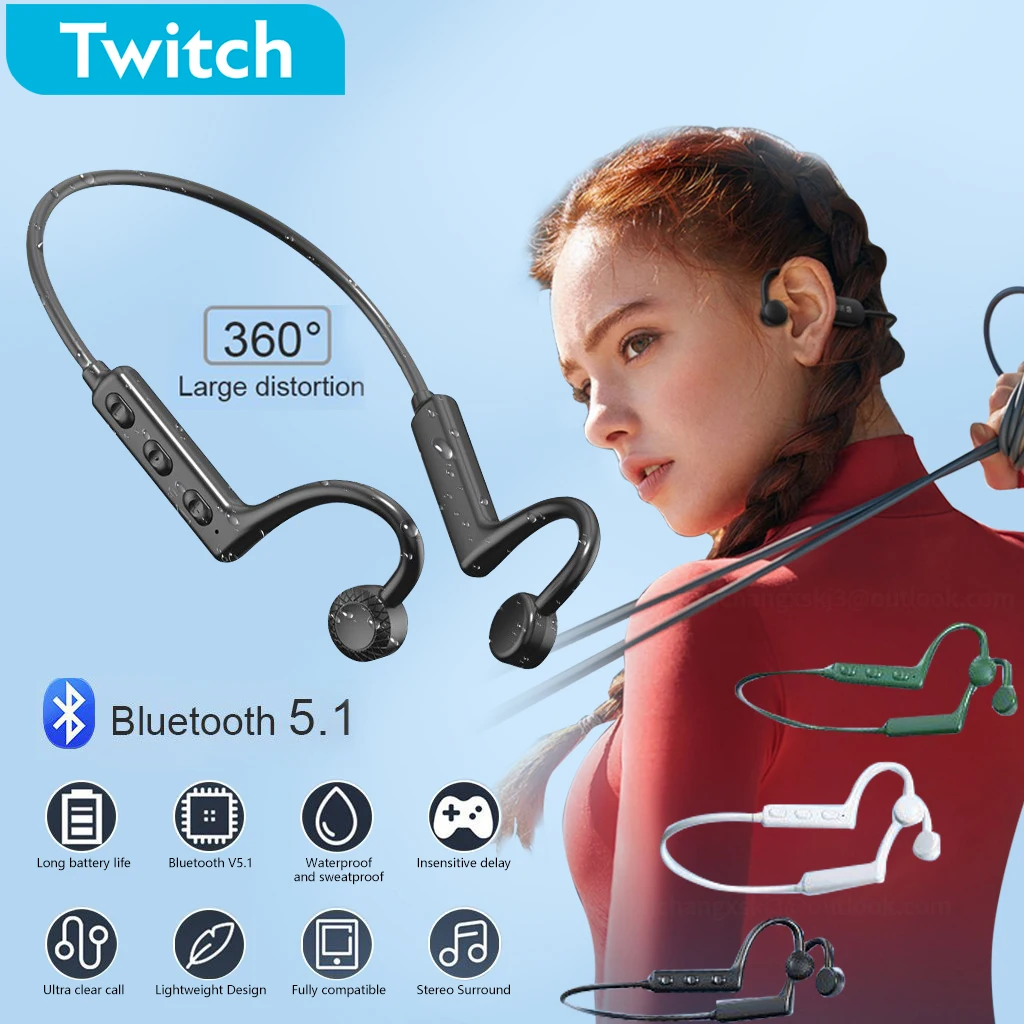 

Bone Conduction Headphones Bluetooth 5.0 Wireless Not Headset Waterproof Sport Earphones Lightweight Ear Hook Surround Sound