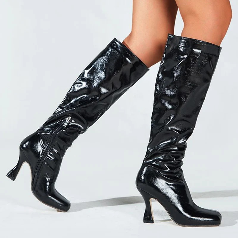 

Big Size 2022 Elegant Women Long Boots Square Toe Outdoor Female Casual Heels Shoes Zippers Party Ladies Knee-High Boots