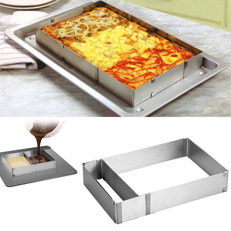 

Rectangular Stainless Steel Adjustable Flexible Scalable Mousse Cake Mold Tiramisu Bread Pastry Baking Mold Bakeware Baking Tool