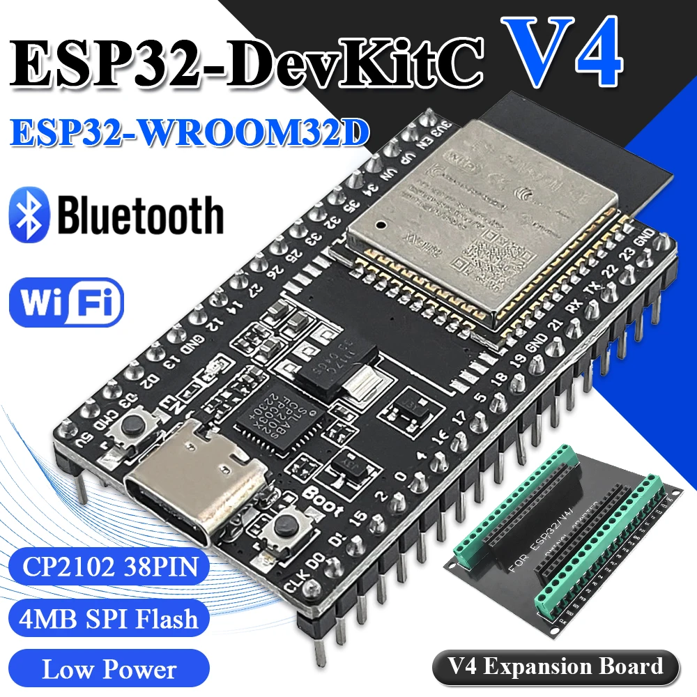לוח פיתוח ESP32 עם לוח הרחבת GPIO ערכת ESP32-WROOM-32D BT מודול Wifi USB Type-C 38PIN CP2102 ESP32-DevKitC