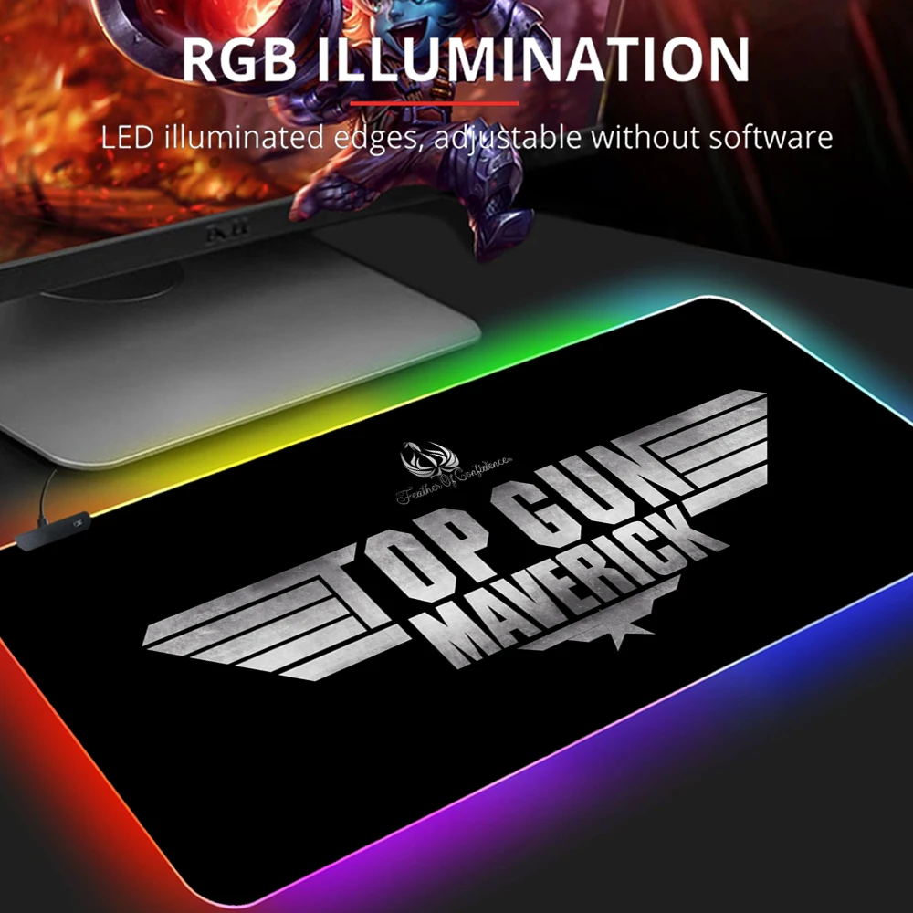 

RGB Mause Pad Cute Top Gun Mouse Mat Gamer Complete Gaming Accessories Keyboard Computer Desk Mats Led Backlit Mousepad Wired