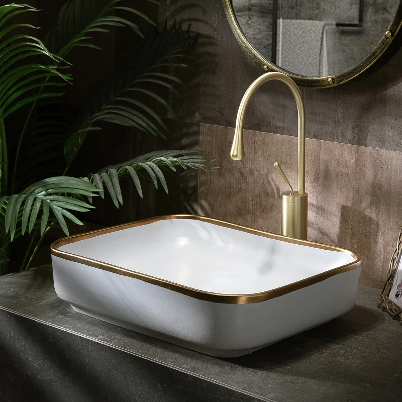 

Modern Porcelain Above Counter White Ceramic Bathroom Vessel Sink Art Basin Wash for Lavatory Vanity Cabinet