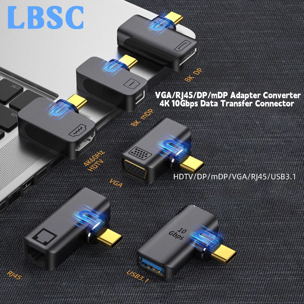 Переходник с Usb Type C на HDMI-совместимый/VGA/RJ45/DP/mDP адаптер конвертер 4K 10 Гбит/с коннектор для передачи данных для MacBook Samsung конвертер