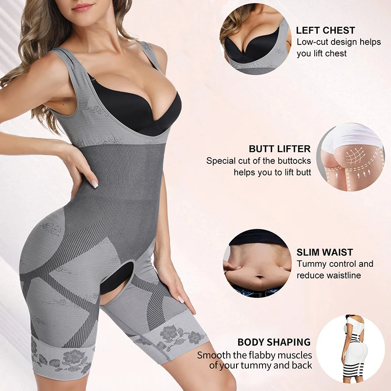 Full Body Shaper Women Bodysuit Shaperwear Tummy Control Fajas Slimming Underbust Open Crotch Underwear Patchwork Jumpsuit