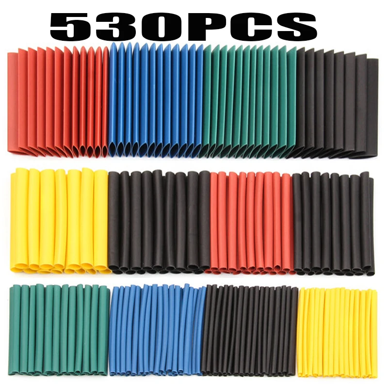 

530pcs Heat Shrink Tubing Insulation Shrinkable Tube Assortment Electronic Polyolefin Ratio 2:1 Wrap Wire Cable Sleeve Kit