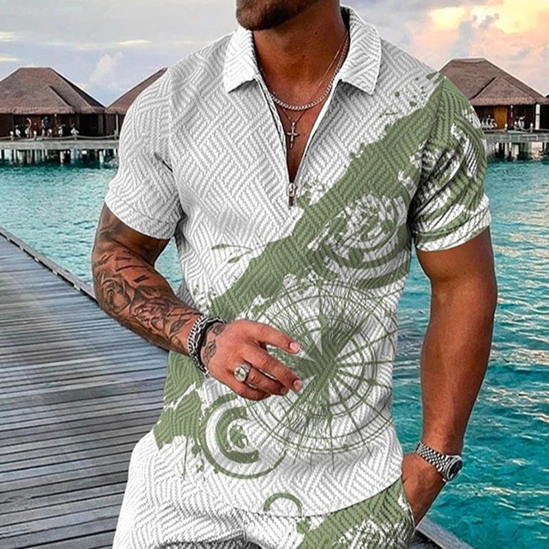 

Мужская Повседневная летняя рубашка-поло с коротким рукавом, Мужская футболка на молнии, мужские топы, одежда для улицы и гольфа, одежда для ...