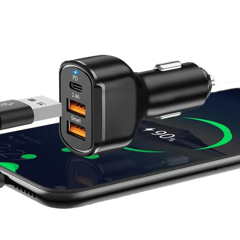 

USB C Fast Car Charger 3 Ports Power Delivery PD Car Adapter 30W Wireless Car Charger Fast Charging Mini Car Charger For Smart