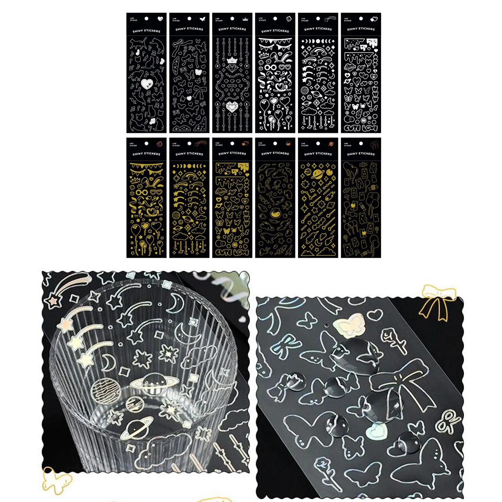 

12 листов, наклейки для скрапбукинга, канцелярские товары, клейкая водонепроницаемая сияющая наклейка для планировщика, изготовления фоток...