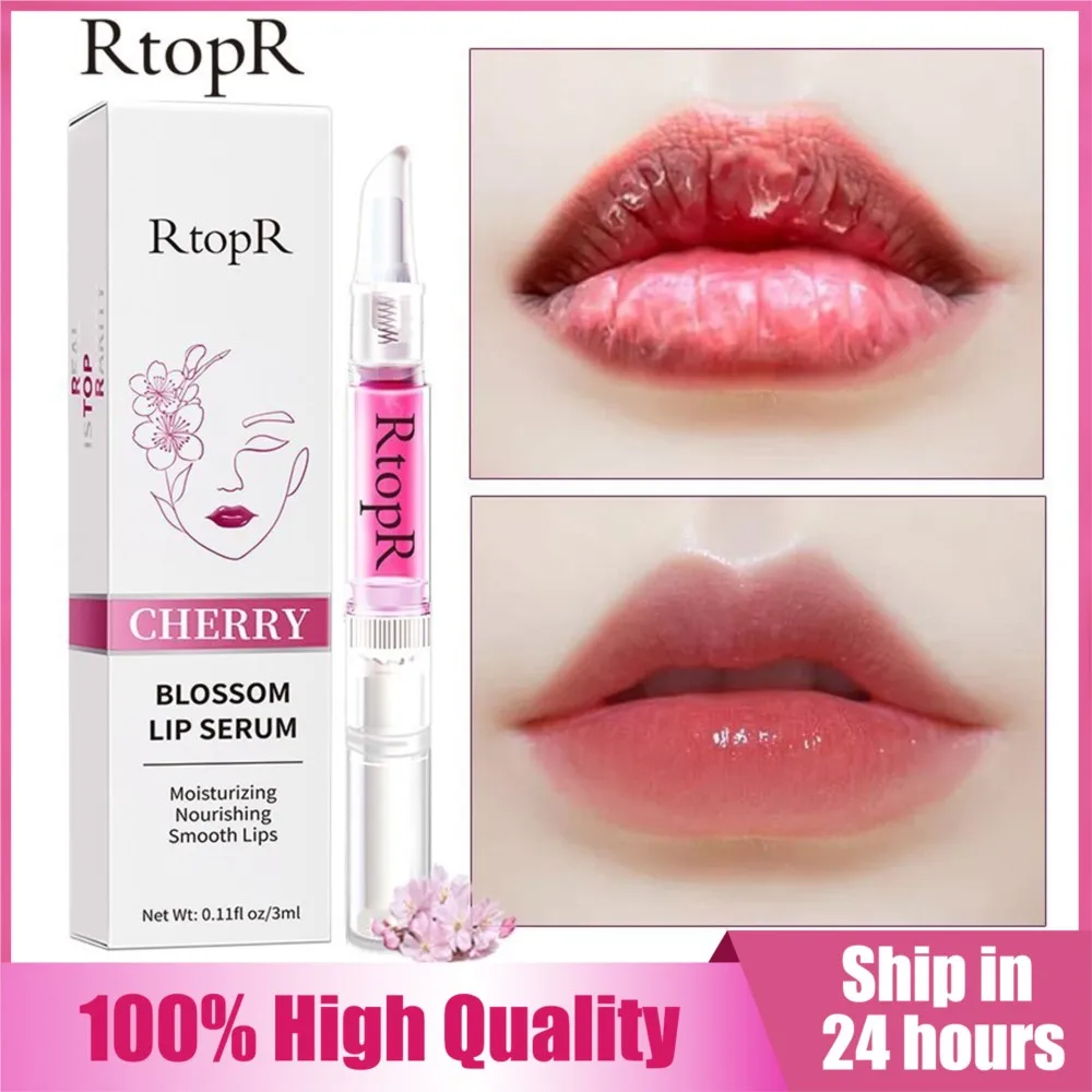 

RtopR Cherry Blossom Lip Serum Mask Dry Crack Peeling Repair Reduce Lip Fine Lines Essence Moisturizing Lip Oil Lip Care Gloss