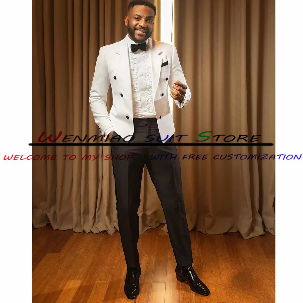 White Suit for Men Wedding Tuxedos for Groom 2 Pieces Double Breasted Homme Mariage trajes de hombre de vestir elegantes Short