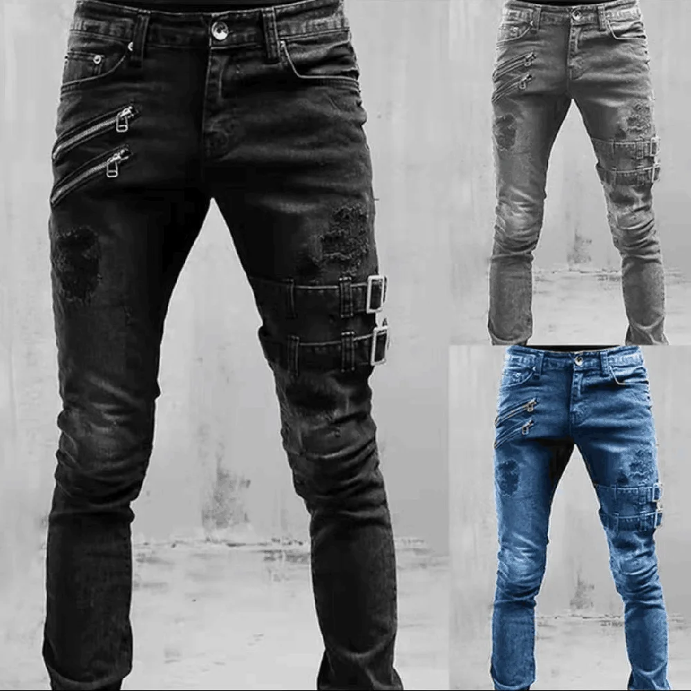 Fashion Men High Waist Jean Spring Summer Boyfriend Motorcycle Street Wear Skinny Casual Denim Pants Jeans Straight Trousers