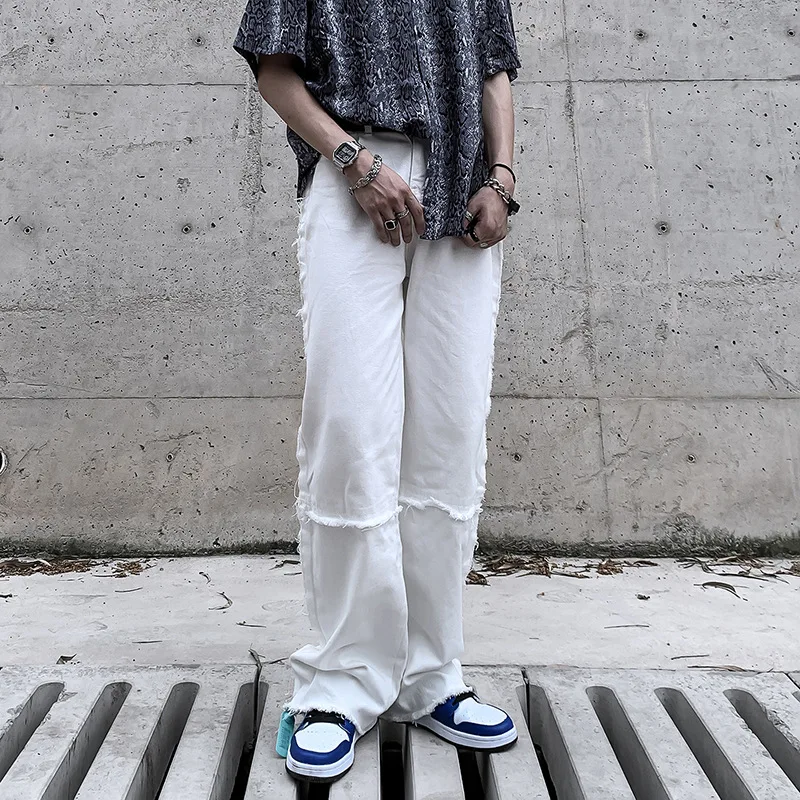 Spring Summer White Baggy Jeans Men Fashion Retro Wide-leg Jeans Mens Streetwear Loose Hip-hop Straight Denim Trousers Men S-3XL