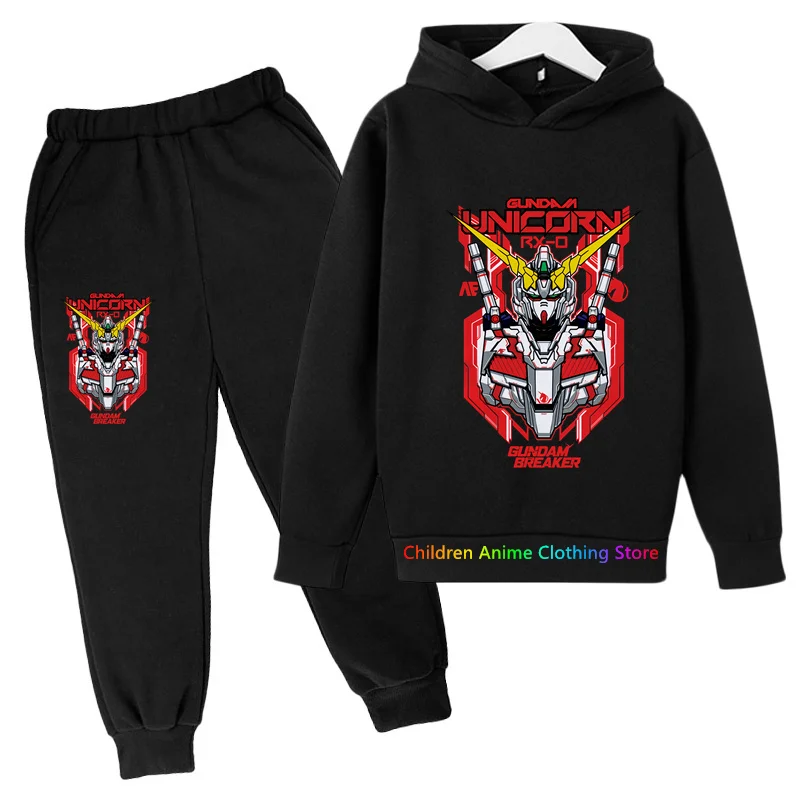 2023 Boys Football Sports Clothes and Pants Spring Fall Cartoon Print Gundam Hoodie Kids Hooded Casual Fashion 2 Piece Set