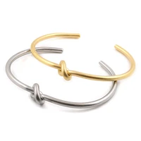 trendy adjustable round open knot cuff bangle bracelets for women men couples gold color tie stainless steel hip hop jewelry new