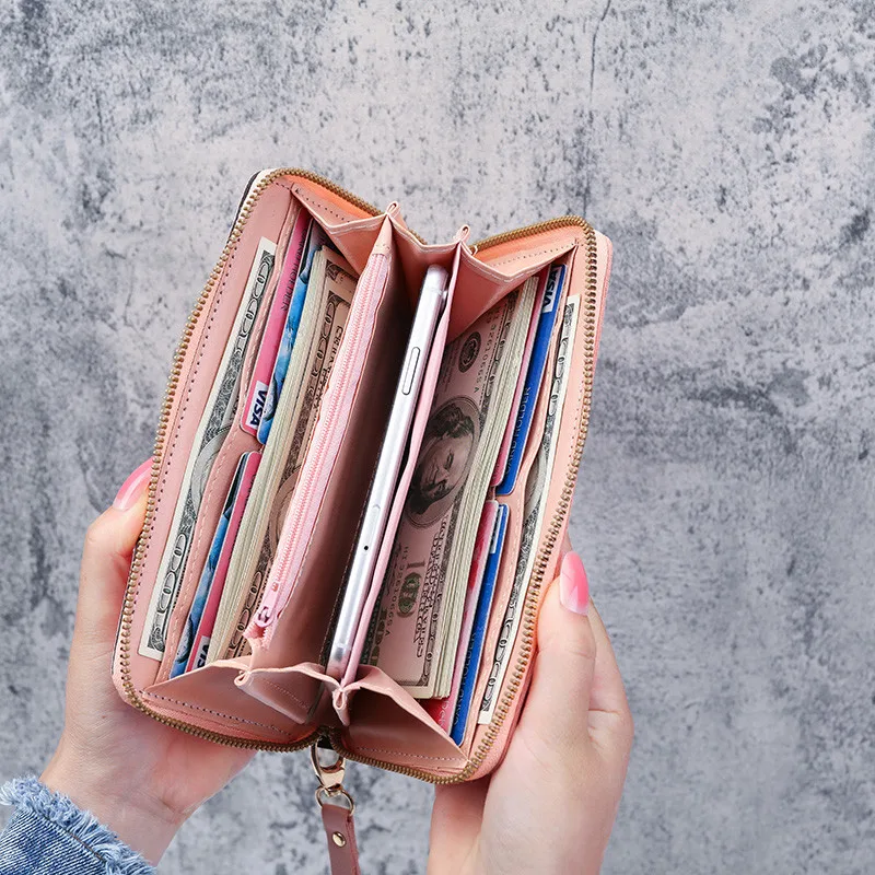 Fashion Women Sequin Patchwork Glitter Wallet Female Pu Leather Long Coin Purses Ladies Multifunction Wristband Clutch Phone Bag