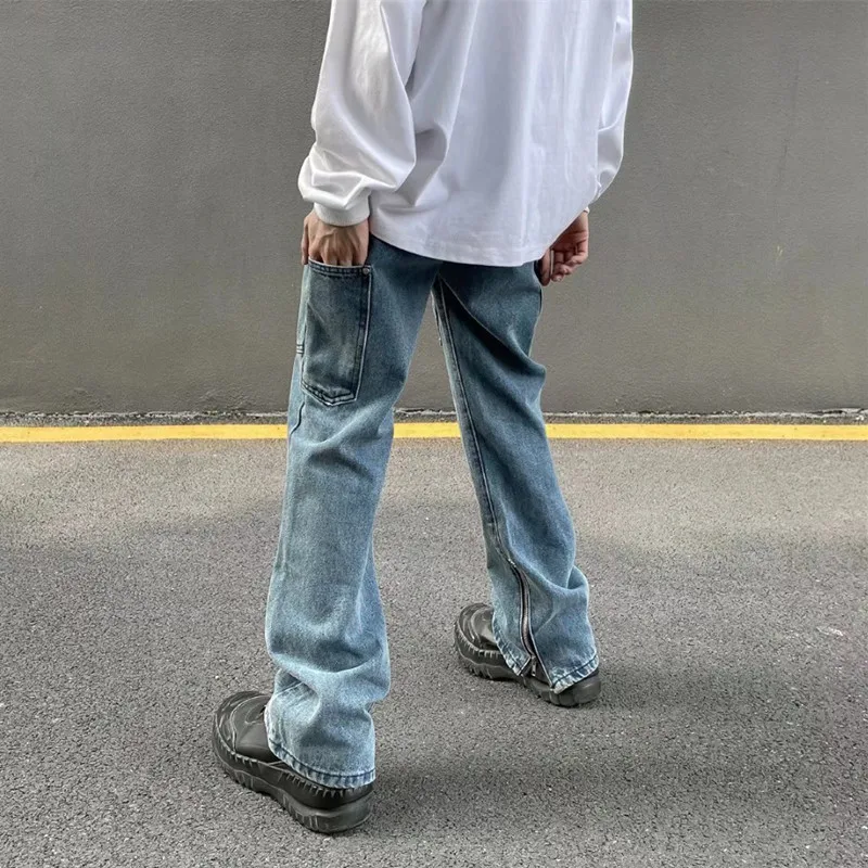 2022 New Arrivals Pocket Ankle Zipper Vintage Men Baggy Jeans Trousers Hip Hop Straight Casual Women Denim Pants Pantaloni Uomo