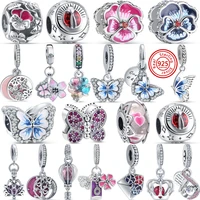 925 sterling silver diy jewelry accessories zircon fit original brand bracelet pendant beads butterfly flower charm sparkling