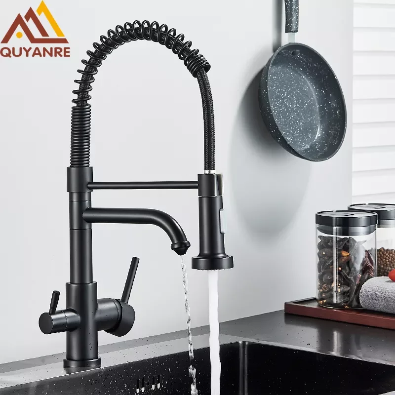

Matte Black Kitchen Filtered Faucet Water Tap Purifier Faucet Dual Sprayer Drinking Water Tap 360 Rotation Purification Mixer
