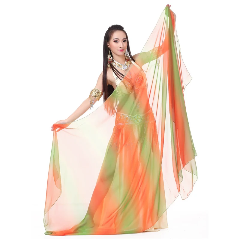 

Customized Belly Dance Silk Veils 250x120CM Hand Thrown Scarf Shawl Multi-color Gradient Finish Veil Free Shipping Scarves