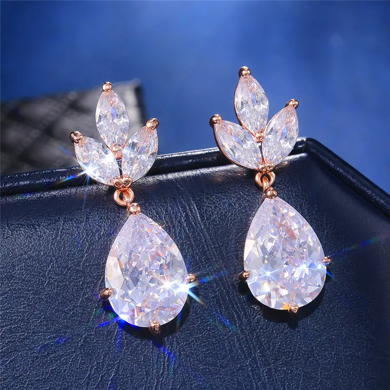 

Classic Drop-shaped CZ Stone Necklace/Earrings Women's Wedding Set Exquisite High-quality Zircon Ladies Party Accessories