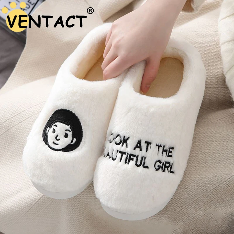 

Плюшевые женские тапочки VENTACT, теплые домашние зимние Нескользящие Хлопковые женские тапочки с мультяшным рисунком, меховые флисовые домаш...