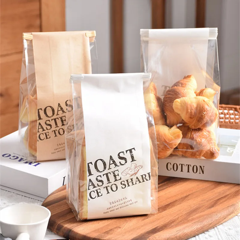 

10pcs Transparent Toast Bread Packaging Bag 250g Food Grade Kraft Paper Breakfast Croissant Rolled-edge Wire Ziplock Bag Baking