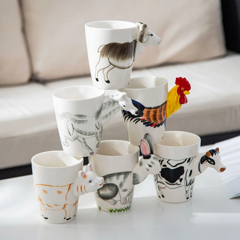 

Creative Cartoon Animal Mug Cock Dog Pig Rabbit Cow Horse Sheep Cup Hand-Painted Smooth Coffee Milk Tea Cups for Men Women Kids