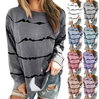 2022 autumn and winter womens tie dye striped print long sleeved t shirt sweater
