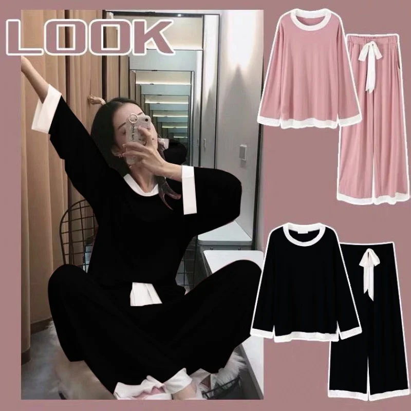 

Women's Pajamas Spring Autumn and Winter Long Sleeves Cute Internet Celebrity plus Size Thin Outerwear Homewear Two-Piece Suit