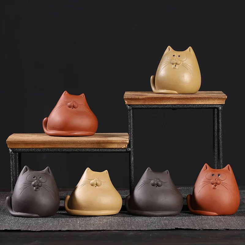 

Purple Sand Tea Pet Cat Ornaments Can Raise Tea Set Yixing Accessories Handmade Cute Mini Tea Table Tea Ceremony Ornaments Decor