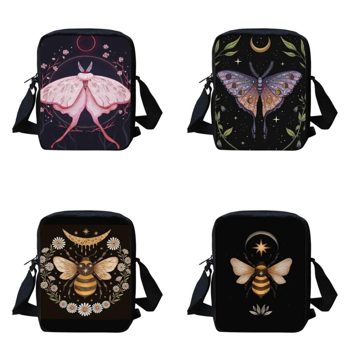 

BELIDOME Moth in Night Design Cross Body Bags Backpack for Women School Bags Girls Large Capacity Messenger Bags Mochila Escolar