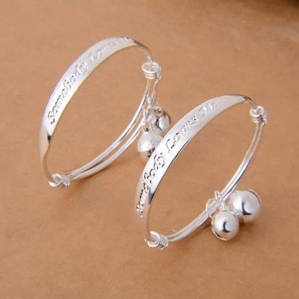 

1 Pair Jewelry Silver Plated Girls Boys Durable With Bell Souvenir Letter Pattern Custom Gift Birthday Baby Bracelet