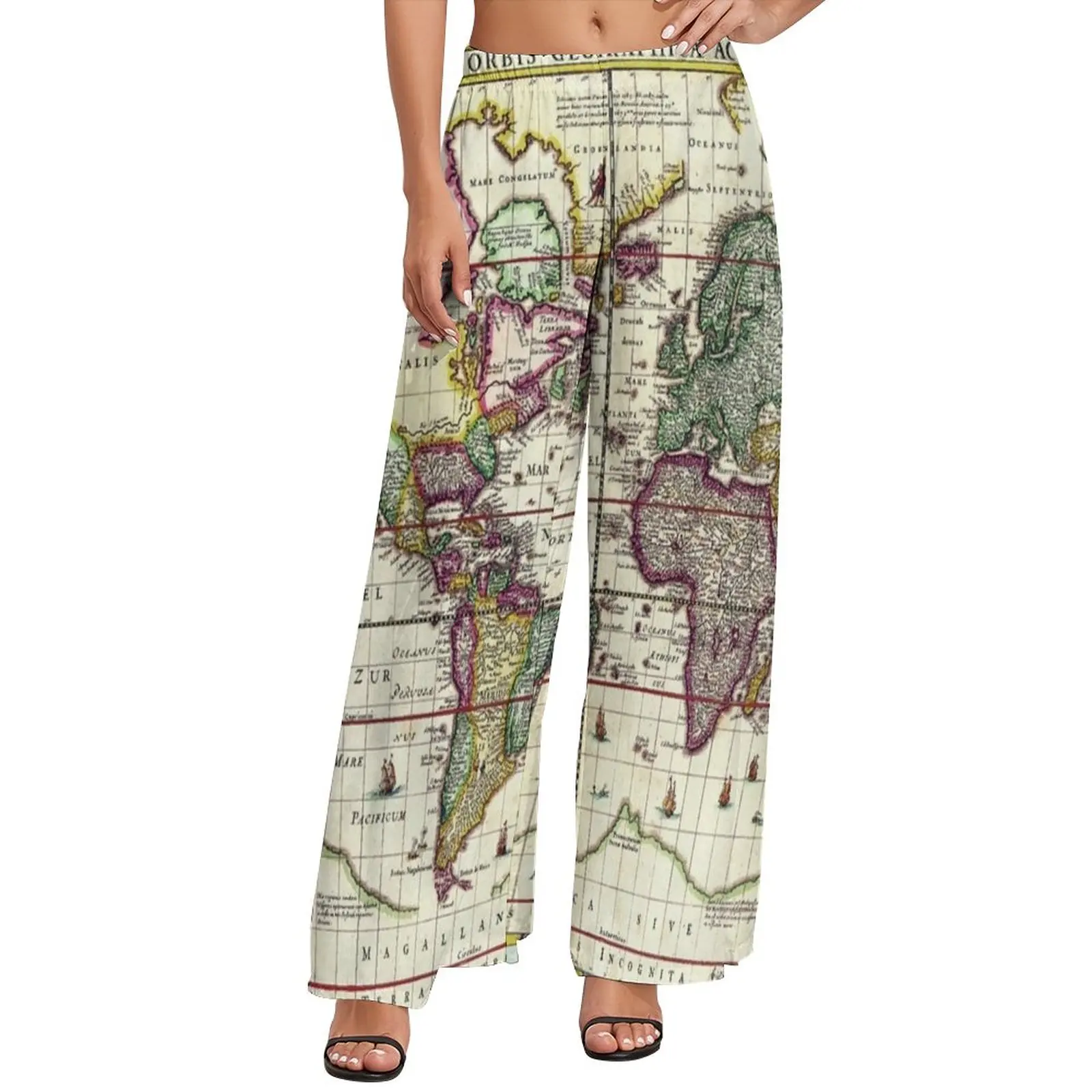 

Earth Map Pants Vintage 1652 World Map Harajuku Straight Wide Pants High Waisted Trendy Trousers Large Size