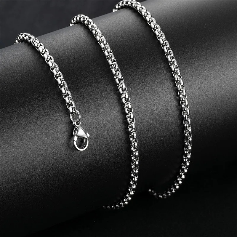 

KOTiK 2022 New Fashion Punk Vintage Silver Color Stainless Steel Square Rolo Chain Necklace Round Box Necklace Men Women