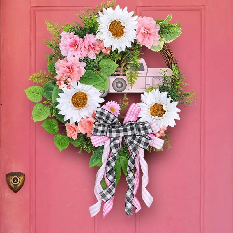 

Cute Pink Bow Christmas Wreath Decoration Artificial Front Door Wreath Christmas Door Window Hanging Accessories 58X42X8cm
