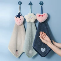 hangable hand towel thick coral fleece water absorption towel kitchen household cute childrens square towel bathroom supplies