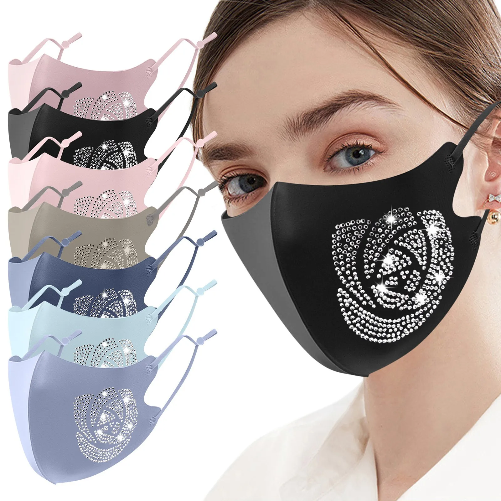 

NEW Sequined Mouth Masks for Women Ice Silk Face Cover Rhinestone Luxury Mouth-muffle Washable Reusable Facemask for Ladies