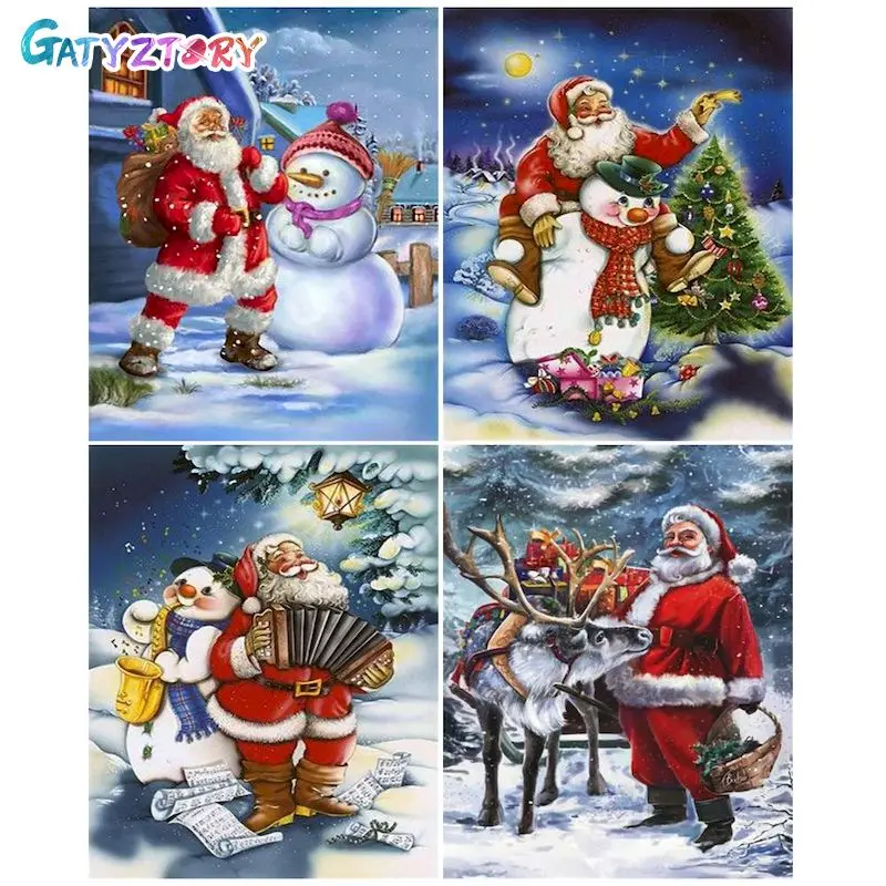 

GATYZTORY Oil Painting By Number Santa Claus Kits Home Decor Picture By Number Christmas Drawing On Canvas HandPainted Art DIY G