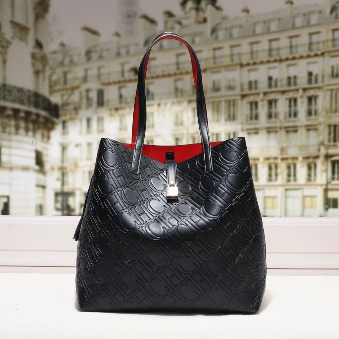 

CILMI HARVILL CHHC Women's Large Bucket Bag Portable One Shoulder New Lock Design Large Capacity Letter Embossing Design Luxury