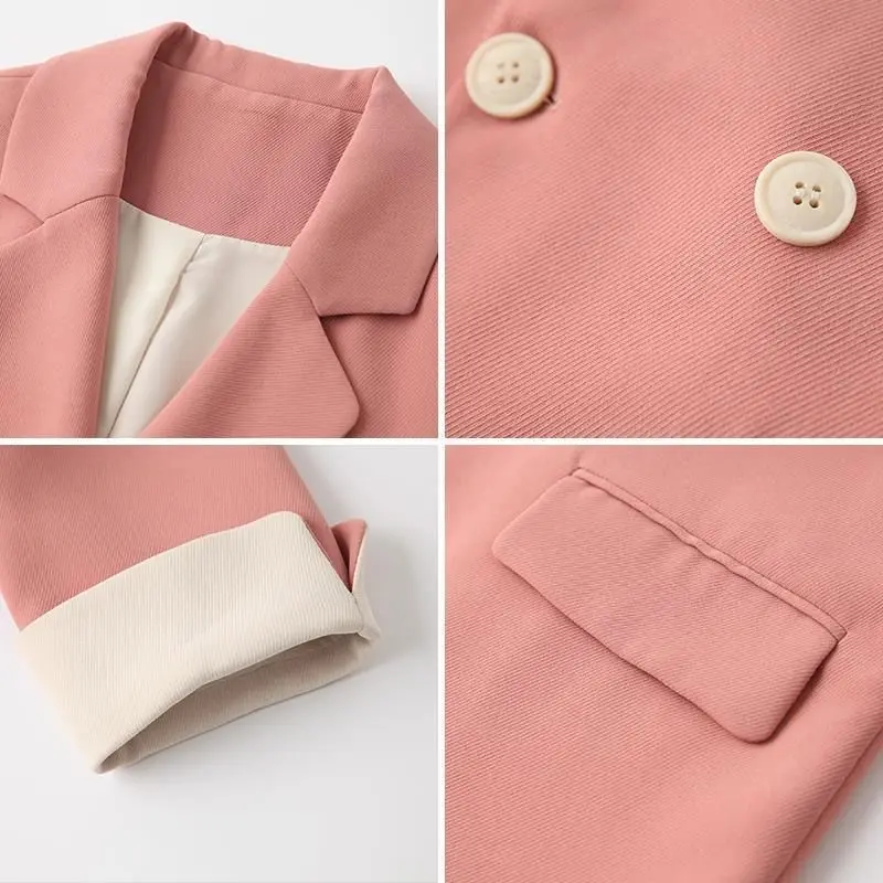 Корейский розовый маленький костюм пальто женский двубортный свободный