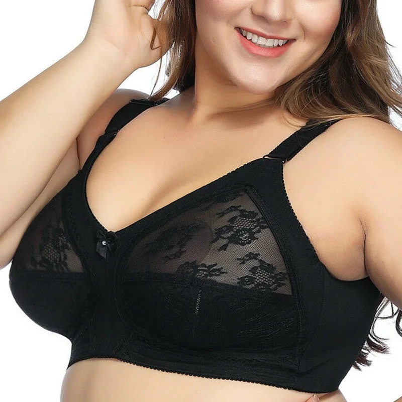

White Large Minimal Bra Plus Size Full Cup Lace Bra Women's Unlined Full Coverage Ultra Thin European and American Lingerie