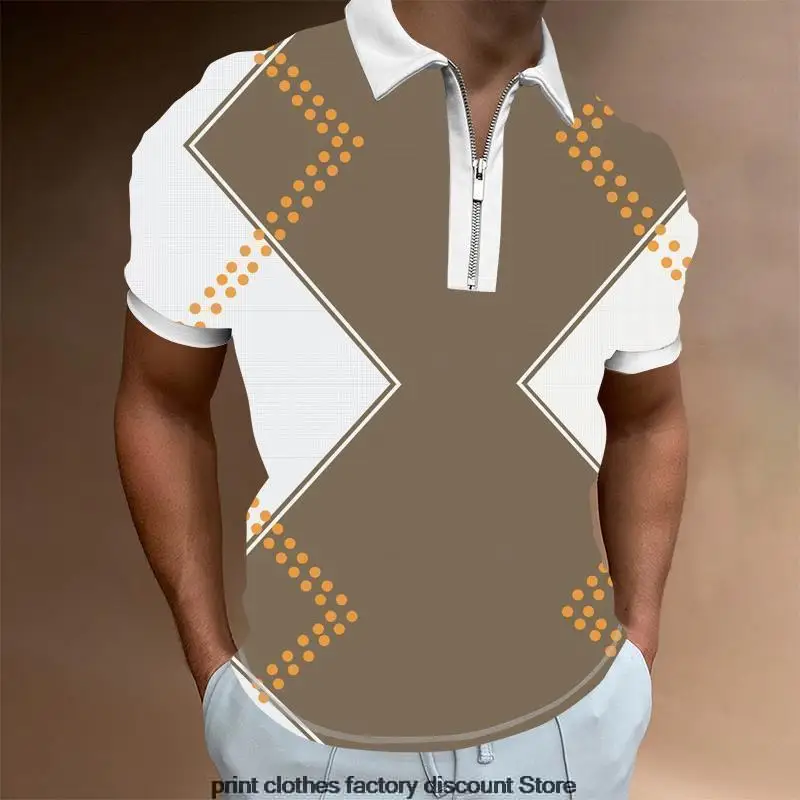 

Рубашка-поло мужская с отложным воротником, модный Повседневный пуловер на молнии, с винтажным принтом, уличная одежда, лето
