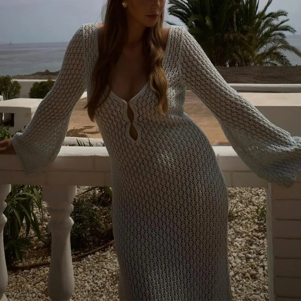 

Женское платье с V-образным вырезом, шикарные вязаные платья для женщин, облегающие прозрачные платья с открытой спиной и вырезами на талии, элегантные