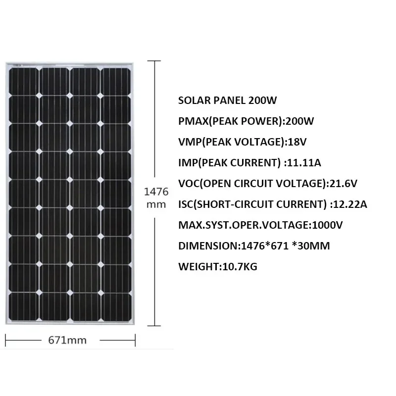 

Солнечная панель 200 Вт, 1600 Вт, 3000 Вт, 5000 Вт, монокристаллическая система для дома, 220 В, 110 В, зарядное устройство для солнечных батарей, автомобильный кемпинг, фургон