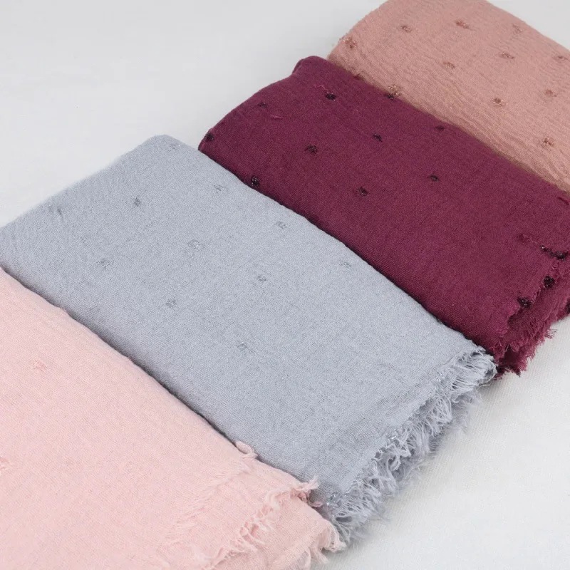 Сплошной цвет легкий дышащий хлопковый и льняной шарф плиссированная шаровая