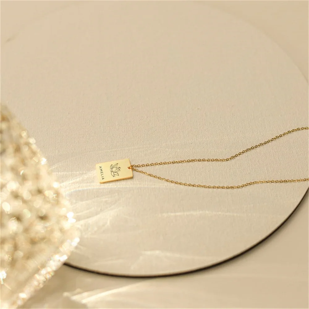 Birth Month Custom Women's Necklace Wildflower Bouquet Necklace Stainless Steel Rectangular Necklace Exquisite Jewelry Custom