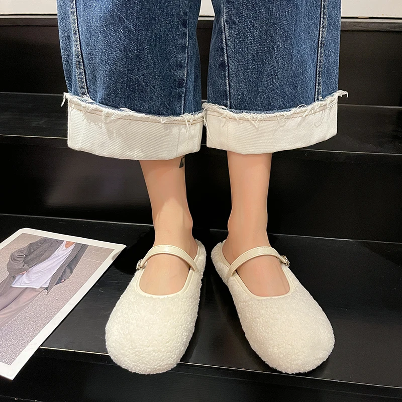

Women Plush Surface Shoes Faux Fur Loafers Flats Shoes for Women Fashion 2022 Autumn Femmes Casual Solid Slippers Free Shipping