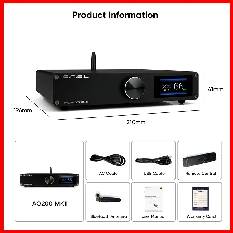 Цифровой усилитель мощности SMSL AO200 MKII HIFI с процессором MA5332MS, входами XLR, RCA, USB и пультом дистанционного управления для ПК, DAC, TV, DAP (art.: 3920d8aa78077) - 3920d8aa78077