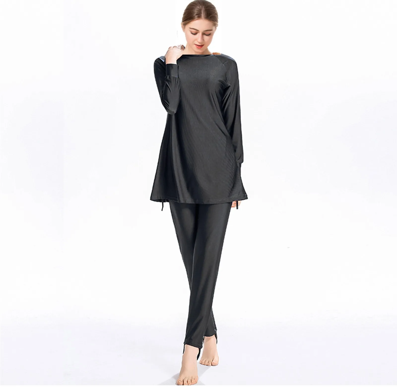 

2023 Two-Piece Swimwear Muslim Conservative Arab Hui Solid Color Swimwear With Caps modest swimwear women abaya