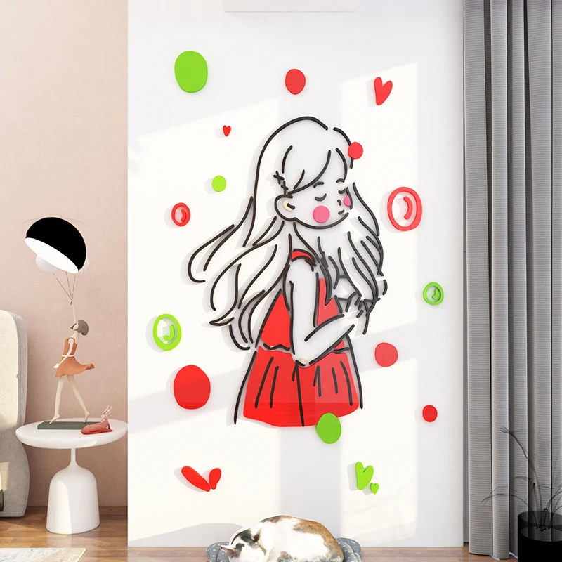 

WS279 Girl heart small room layout bedroom bedside background 3D wall stickers dormitory rental house renovation supplies